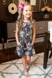 Yellow Little Girls' Ruffle Sleeve Floral Dress with Pockets