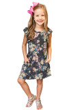 Yellow Little Girls' Ruffle Sleeve Floral Dress with Pockets