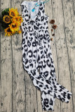 Leopard Floral Print Drawstring V-neck Sleeveless Jumpsuit