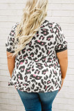 Plus Size Button Detail Leopard Short Sleeve Top