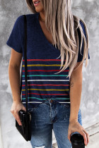 Blue Colorful Striped Tee
