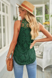 Green Lace Hollow Out Sleeveless T-Shirt