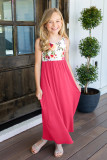 Rose Crewneck Sleeveless Floral Patchwork Kids Maxi Dress