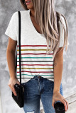 White Colorful Striped Tee