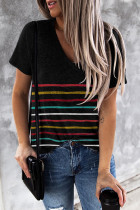 Black Colorful Striped Tee