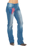 American Flag Print Straight Wash Jeans Pants