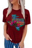 Texas Map Print Graphic Tees for Women UNISHE Wholesale Short Sleeve T shirts Top
