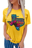 Texas Map Print Graphic Tees for Women UNISHE Wholesale Short Sleeve T shirts Top