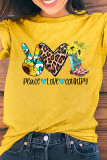 Sunflower Leopard Letters Print Graphic Tees for Women UNISHE Wholesale Short Sleeve T shirts Top