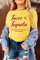 Tacos and Tequila Because It's Tuesday Somewhere Print Graphic Tees for Women UNISHE Wholesale Short Sleeve T shirts Top