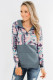 Gray Boho Print Color Block Patchwork Zip Collar Sweatshirt