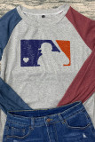Colorblock Baseball Print Long Sleeve Top UNISHE Wholesale