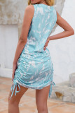 Tie Dye Drawstring Side Pleated Sleeveless Dress Unishe Wholesale