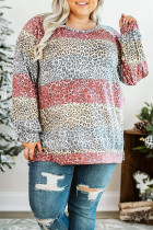 Plus Size Leopard Pullover Long Sleeve Top