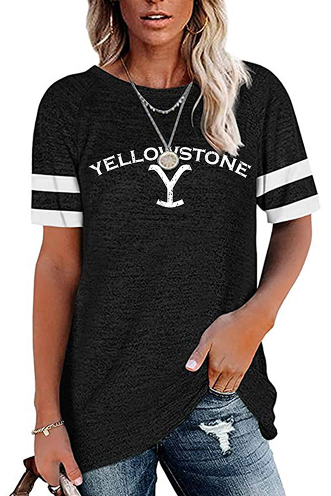 US$ 13.77 - Yellowstone Print Graphic Tees for Women UNISHE Wholesale ...