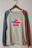 USA Flag Star Colorblock O-neck Long Sleeve Top UNISHE Wholesale
