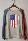 USA Flag Faith Print Colorblock O-neck Long Sleeve Top UNISHE Wholesale