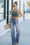 Blue High Rise Washed Distressed Flare Jeans