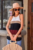 Wine Red Color Block Knitted Tank Top