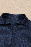 Blue Turn-down Collar Embossed Button Shirt