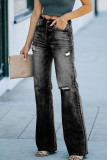 Black High Rise Washed Distressed Flare Jeans