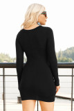 Black Long Sleeve Cut-out Twist Ruched Bodycon Mini Dress