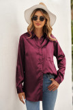 Wine Satin Button Shirt with Pocket