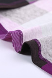 Purple Contrast Plaid V Neck Long Sleeve Top