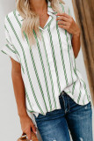 Green Striped Short Sleeve Buttoned Pocket Shirt