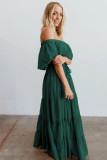 Green Off Shoulder Ruffle Swiss Dot Maxi Dress