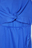 Blue Crew Neck Sleeveless Twist Hollow-out Bodycon Mini Dress