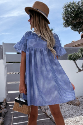 Ruffled Sleeves Striped Babydoll Mini Dress