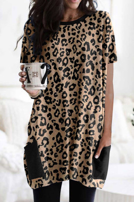 Leopard Print Pocketed T-shirt Mini Dress