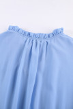 Sky Blue Sleeveless V Neck Ruffled Swing Mini Dress
