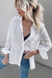 White Long Sleeve Eyelet Floral Pattern Hollow-out Shirt