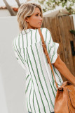 Green Striped Short Sleeve Buttoned Pocket Shirt