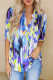Sky Blue Tie Dye Button Tab-Sleeve V-Neck Blouse