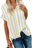 Yellow Striped Short Sleeve Buttoned Pocket Shirt