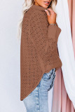 Brown Long Sleeve Eyelet Floral Pattern Hollow-out Shirt