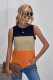 Orange Color Block Crew Neck Tank Top