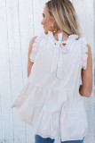 White Frilled Collar Sleeveless Knotted Tiered Flowy Tank