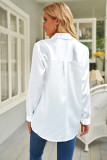 White Satin Button Shirt with Pocket