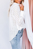 White Long Sleeve Eyelet Floral Pattern Hollow-out Shirt
