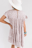 Pink Leopard Ruffled Sleeve Shift Mini Dress