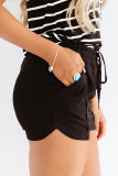 Black Drawstring Elastic Waist Casual Shorts with Pockets