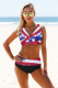 Red Tie-dye Flag Print Wrap V Neck Lace-up Back Bikini
