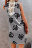 Grey Plant Print V Neck Sleeveless Mini Dress