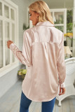 Apricot Satin Button Shirt with Pocket