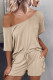 Beige Raglan Top and Shorts Knit Lounge Set