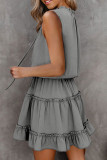 Gray Sleeveless V Neck Ruffled Swing Mini Dress